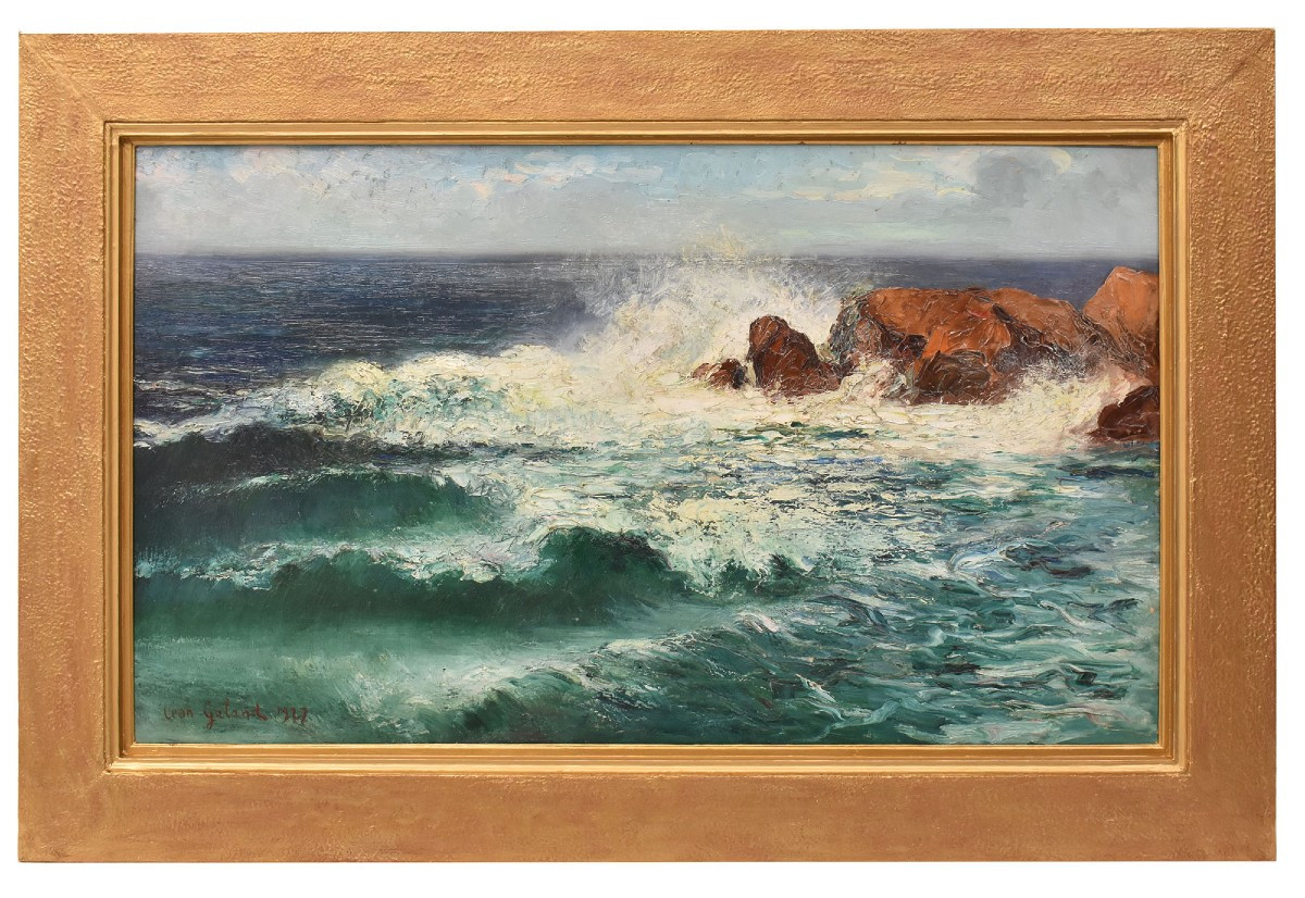  ART DECO, QUADRI MARE, MARINA CON ONDE E SCOGLI,  OLIO SU TELA, PRIMI XX SECOLO. (QM708)   