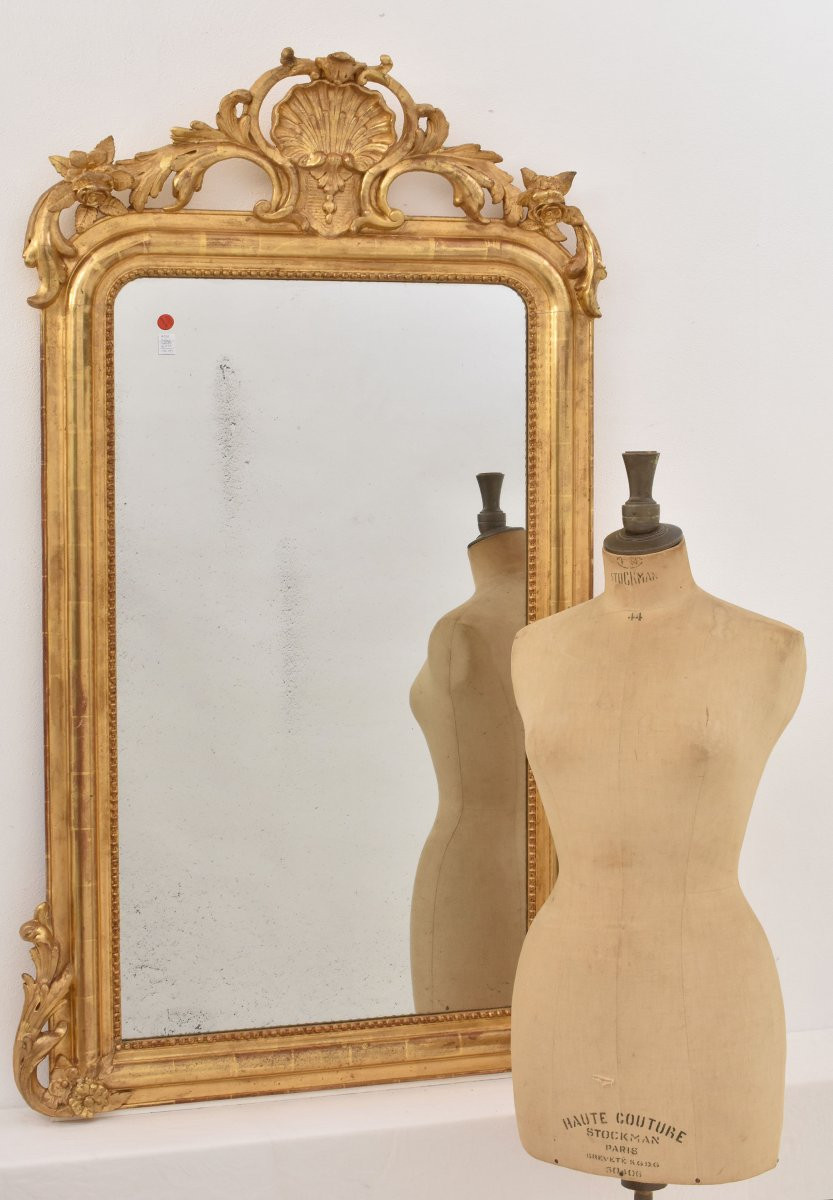 SPECCHIO ANTICO DORATO CON CIMASA A CONCHIGLIA, SPECCHIERA  ANTICA LUIGI FILIPPO, XIX. (SPC195)-photo-3