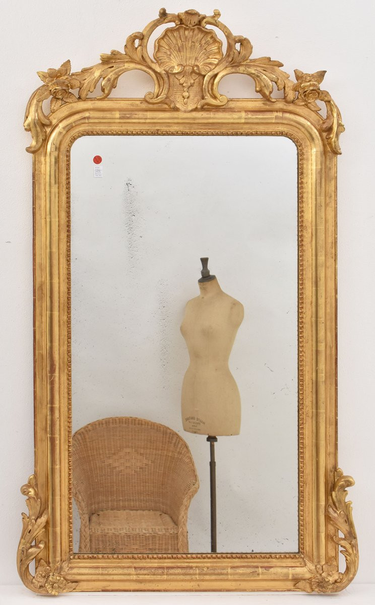 SPECCHIO ANTICO DORATO CON CIMASA A CONCHIGLIA, SPECCHIERA  ANTICA LUIGI FILIPPO, XIX. (SPC195)-photo-4