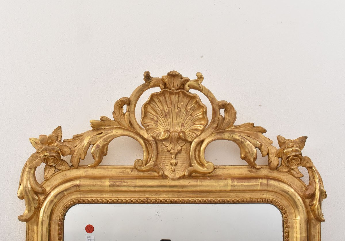 SPECCHIO ANTICO DORATO CON CIMASA A CONCHIGLIA, SPECCHIERA  ANTICA LUIGI FILIPPO, XIX. (SPC195)-photo-1