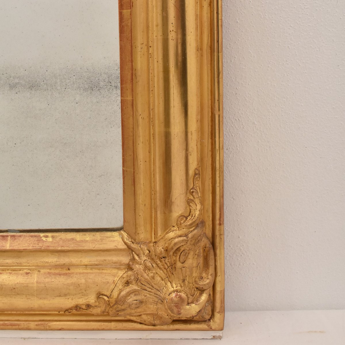 SPECCHIO ANTICO CON CIMASA CON FIORI, SPECCHIERA ANTICA LUIGI FILIPPO, CORNICE DORATA, XIX SECO-photo-4