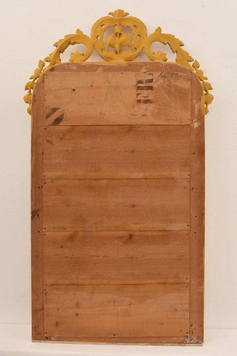 SPECCHIO ANTICO CON CIMASA CON FIORI, SPECCHIERA ANTICA LUIGI FILIPPO, CORNICE DORATA, XIX SECO-photo-6