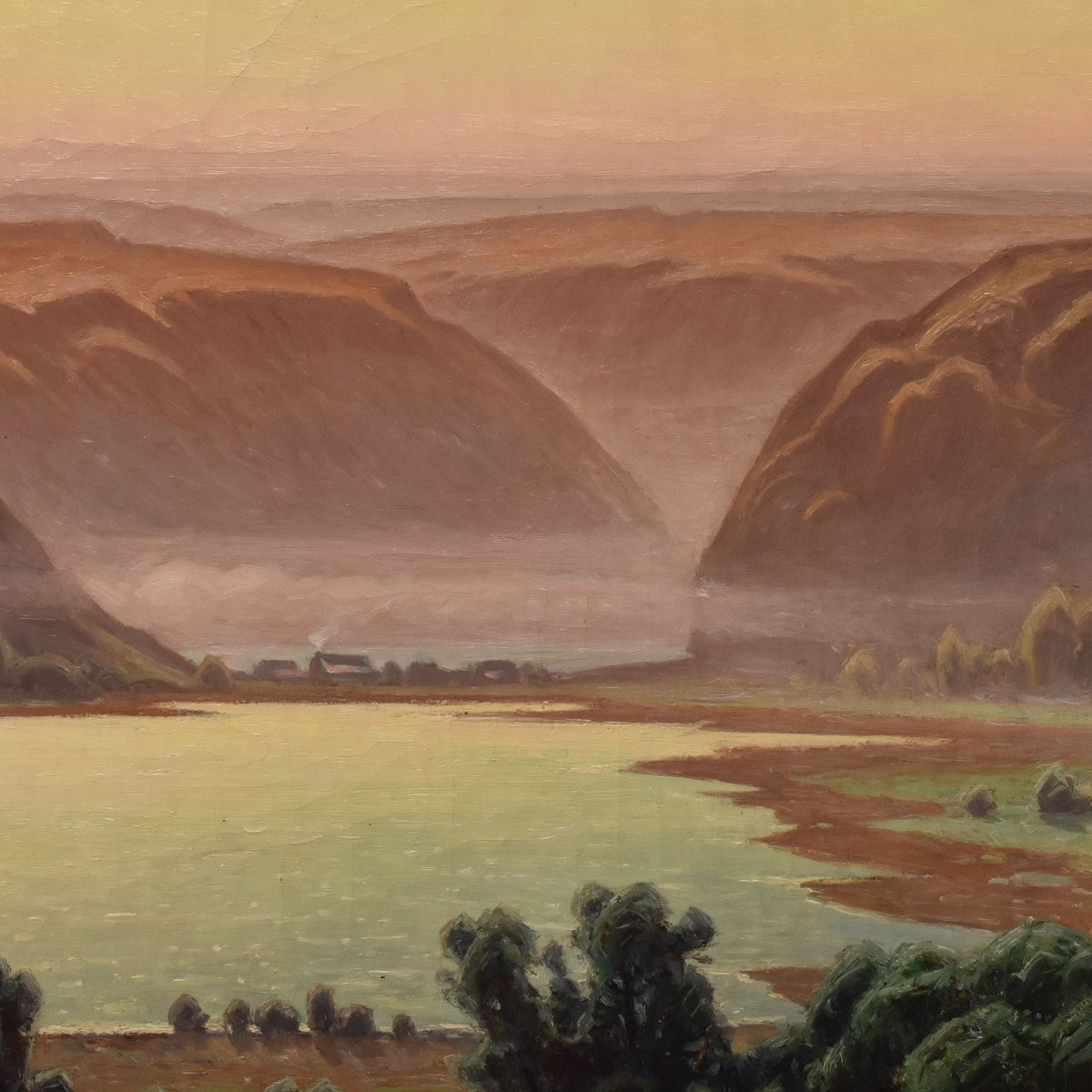 DIPINTI ANTICHI PAESAGGI, LAC DE CHAMBLY, DIDIER POUGET, OLIO SU TELA, NOVECENTO. (QP706)-photo-3