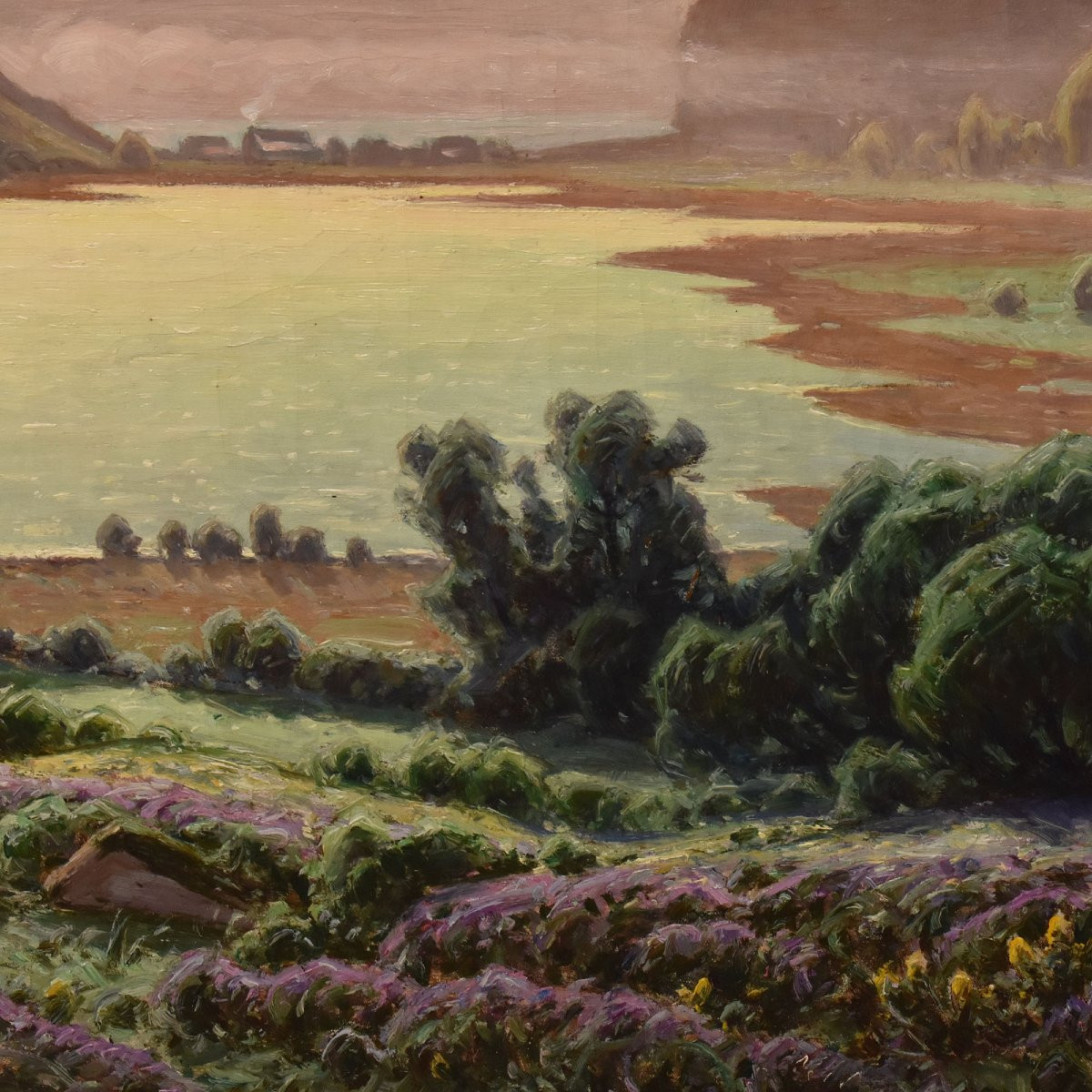 DIPINTI ANTICHI PAESAGGI, LAC DE CHAMBLY, DIDIER POUGET, OLIO SU TELA, NOVECENTO. (QP706)-photo-4