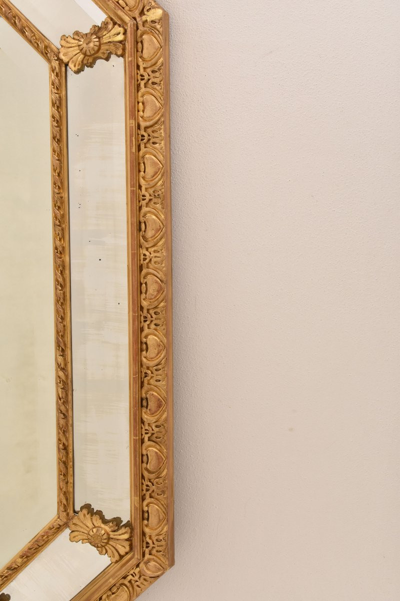 SPECCHIO ANTICO CON FIORI E PUTTI, SPECCHIERA ANTICA LUIGI FILIPPO, CORNICE DORATA, XIX SECOLO.-photo-3