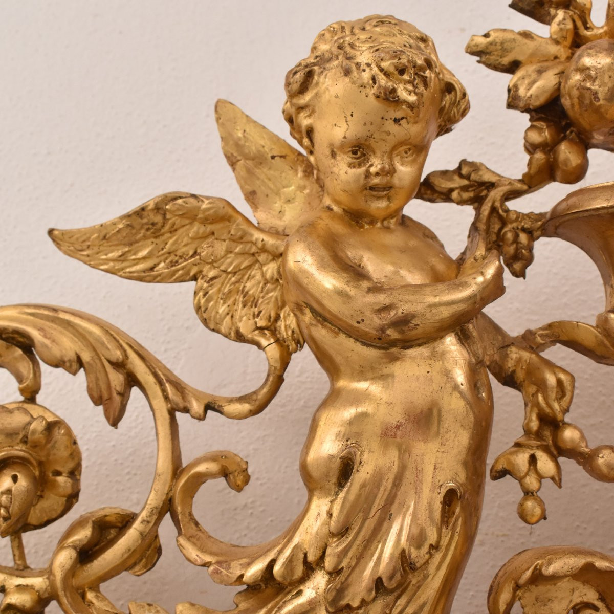 SPECCHIO ANTICO CON FIORI E PUTTI, SPECCHIERA ANTICA LUIGI FILIPPO, CORNICE DORATA, XIX SECOLO.-photo-4