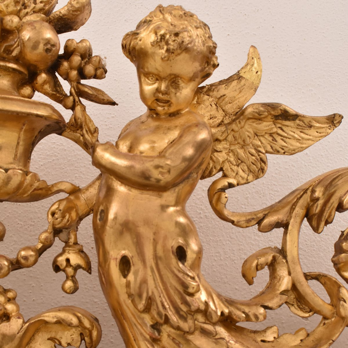 SPECCHIO ANTICO CON FIORI E PUTTI, SPECCHIERA ANTICA LUIGI FILIPPO, CORNICE DORATA, XIX SECOLO.-photo-5