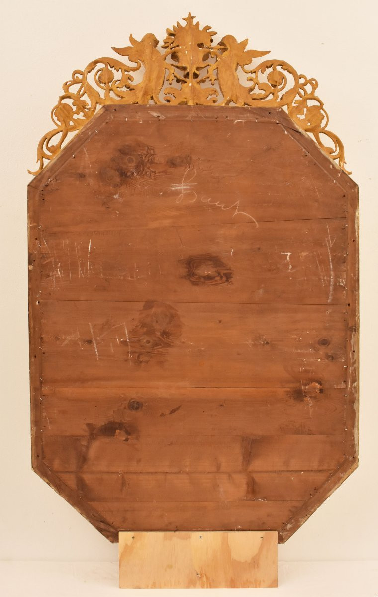 SPECCHIO ANTICO CON FIORI E PUTTI, SPECCHIERA ANTICA LUIGI FILIPPO, CORNICE DORATA, XIX SECOLO.-photo-6