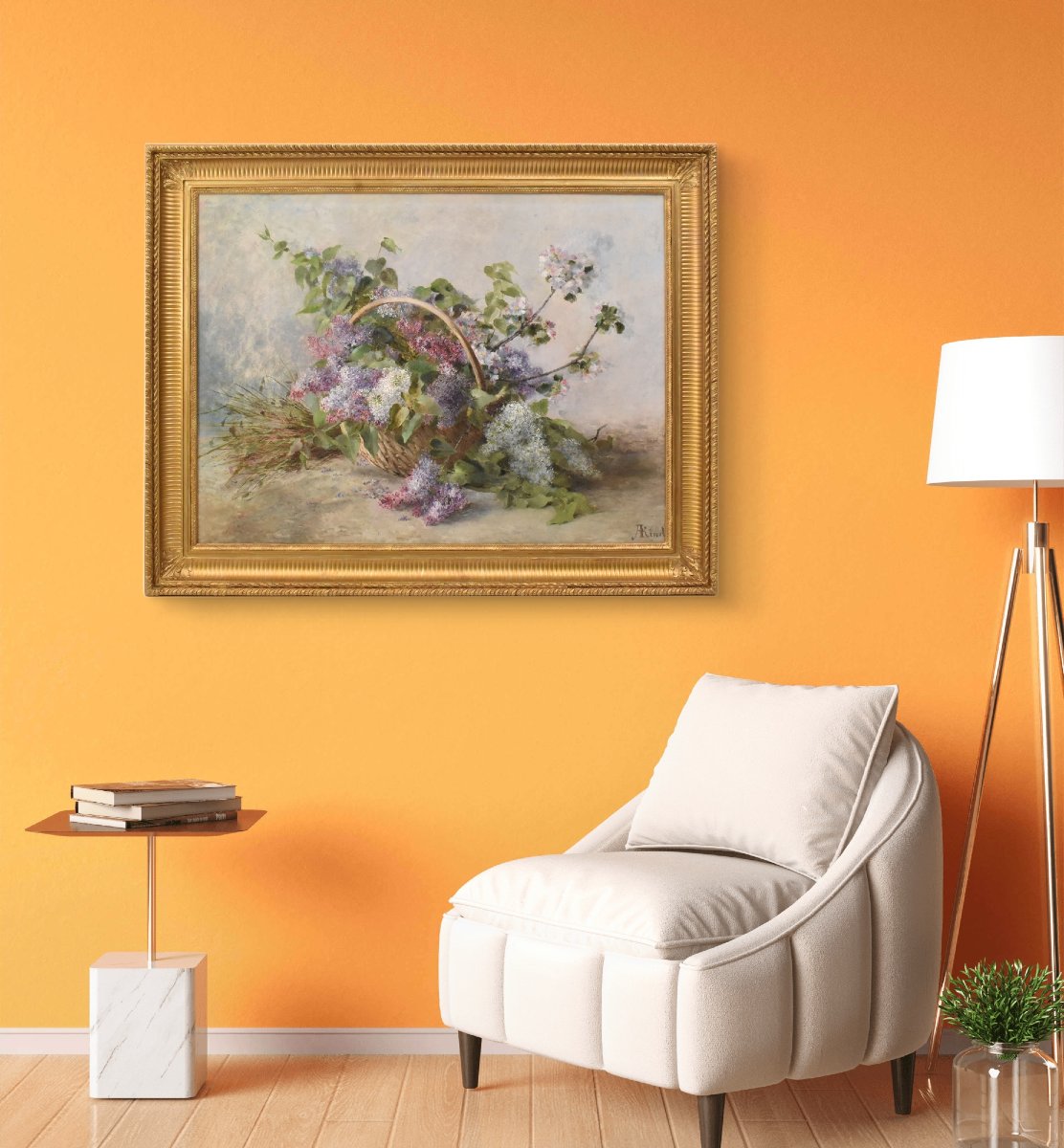 DIPINTI ANTICHI DI FIORI DI LILLÀ, PITTURA AD OLIO SU TELA, INIZIO 900, ART DECO. (QF710)-photo-2