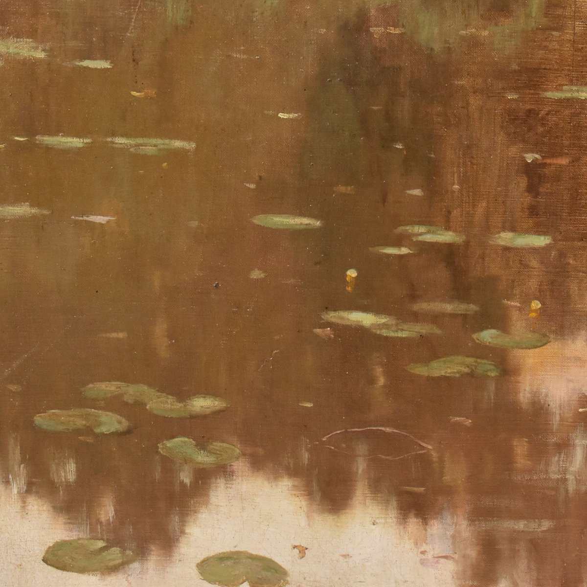 DIPINTI ANTICHI PAESAGGIO CON FIUME E NINFEE, OLIO SU TELA, INIZIO XX SECOLO (QP709)-photo-4