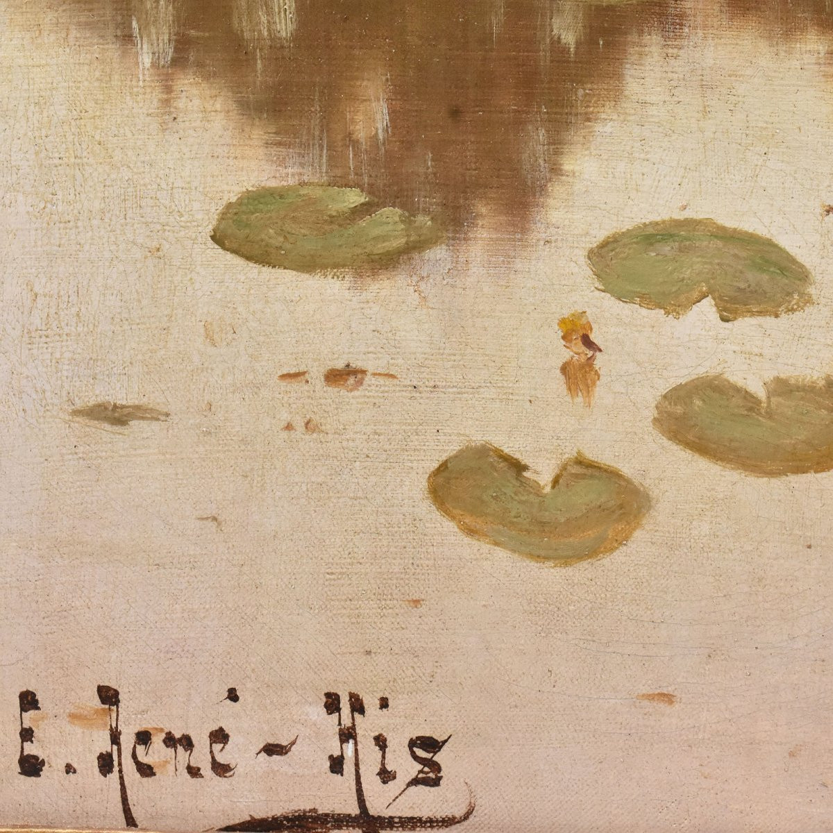 DIPINTI ANTICHI PAESAGGIO CON FIUME E NINFEE, OLIO SU TELA, INIZIO XX SECOLO (QP709)-photo-5