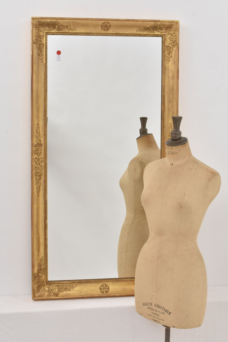 SPECCHIO ANTICO RETTANGOLARE, SPECCHIERA ANTICA IMPERO, CORNICE DORATA, XIX SECOLO. (SPR200)-photo-3