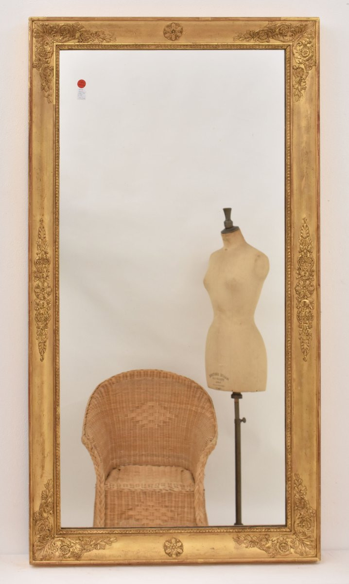 SPECCHIO ANTICO RETTANGOLARE, SPECCHIERA ANTICA IMPERO, CORNICE DORATA, XIX SECOLO. (SPR200)-photo-4