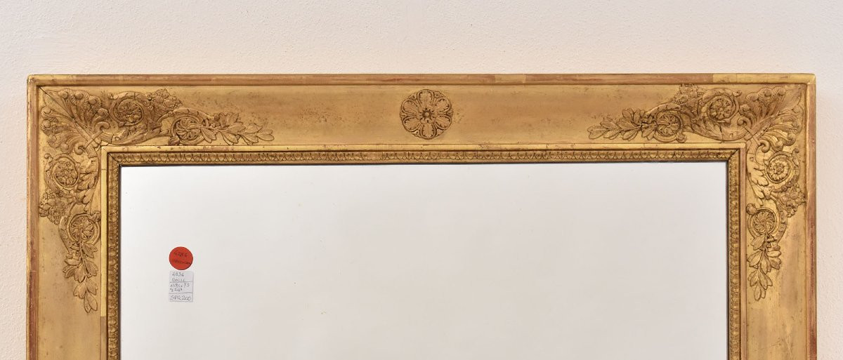 SPECCHIO ANTICO RETTANGOLARE, SPECCHIERA ANTICA IMPERO, CORNICE DORATA, XIX SECOLO. (SPR200)-photo-2