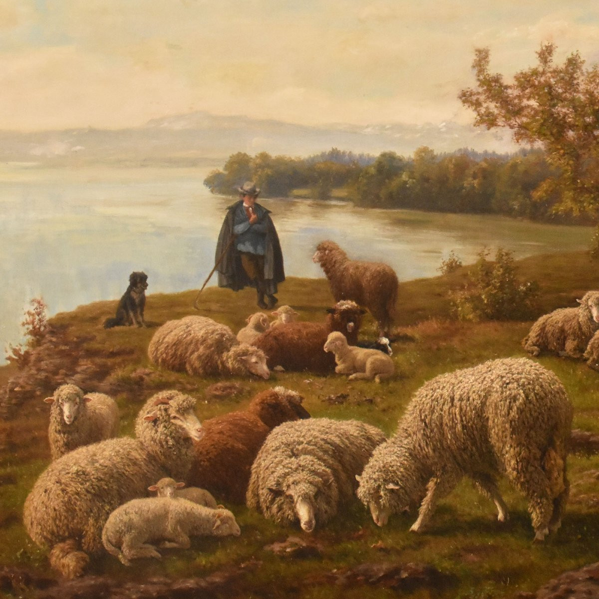 DIPINTI ANTICHI CON PAESAGGI CON GREGGE E PASTORE, OLIO SU TELA, DEL XIX SECOLO. (QP712)-photo-4