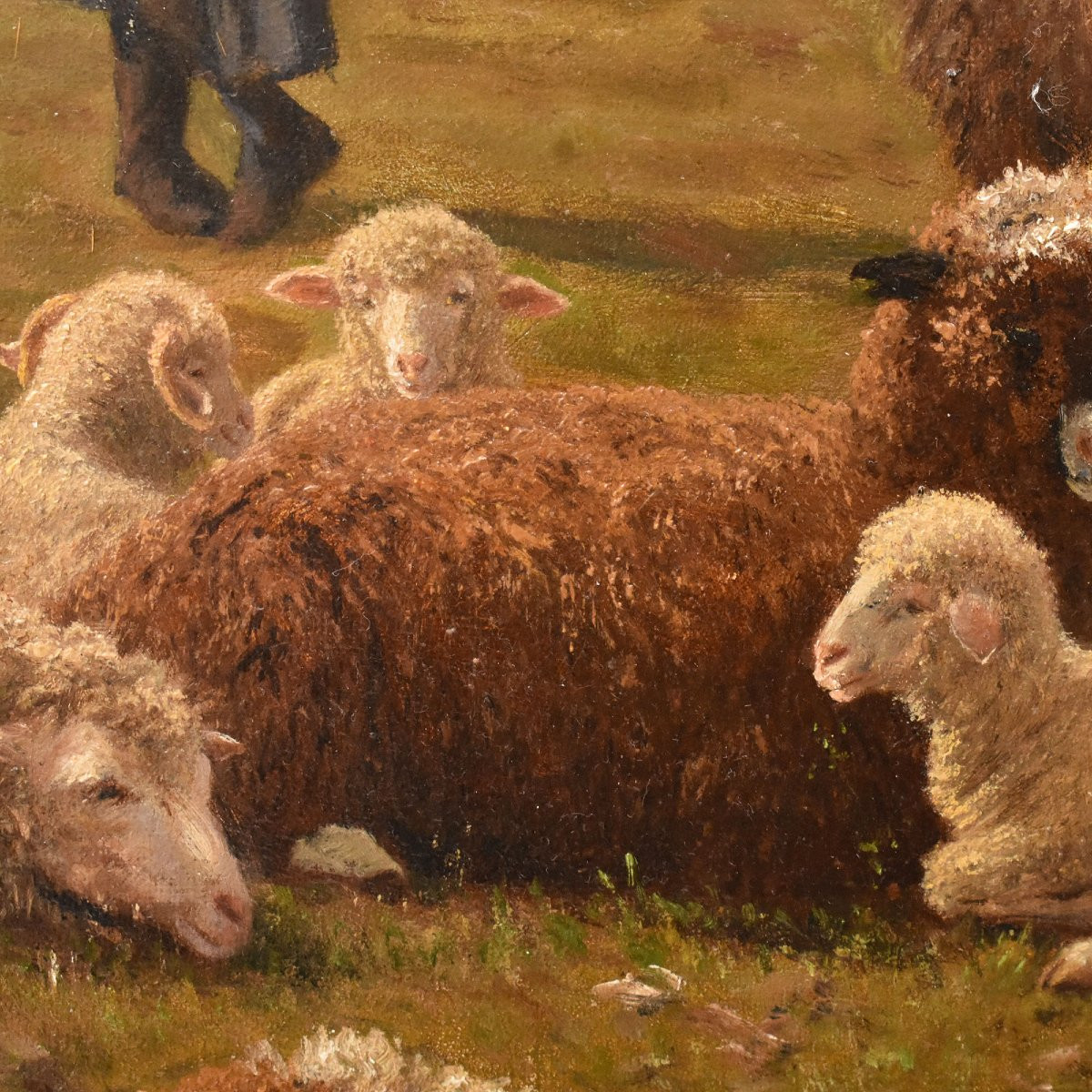 DIPINTI ANTICHI CON PAESAGGI CON GREGGE E PASTORE, OLIO SU TELA, DEL XIX SECOLO. (QP712)-photo-3