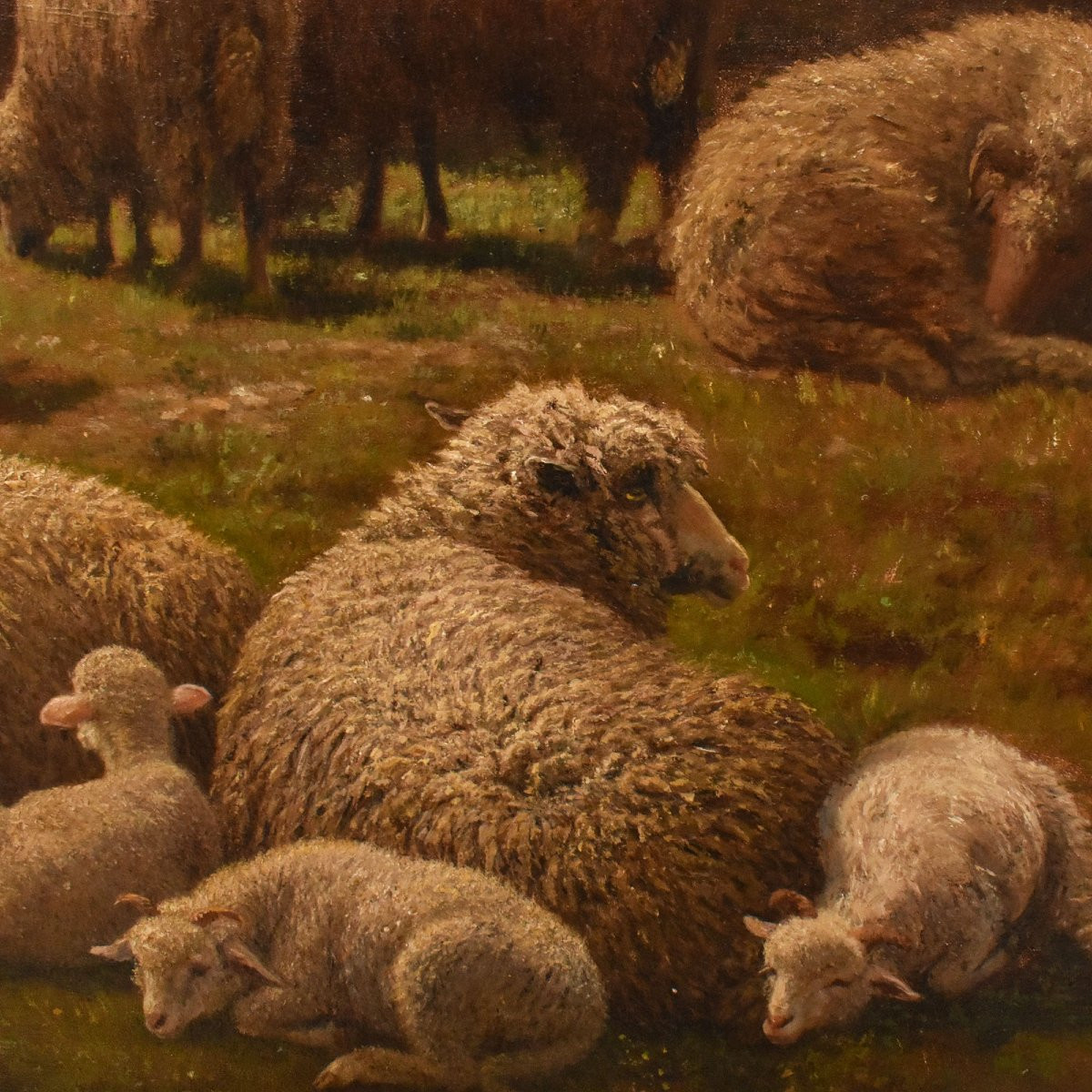 DIPINTI ANTICHI CON PAESAGGI CON GREGGE E PASTORE, OLIO SU TELA, DEL XIX SECOLO. (QP712)-photo-5