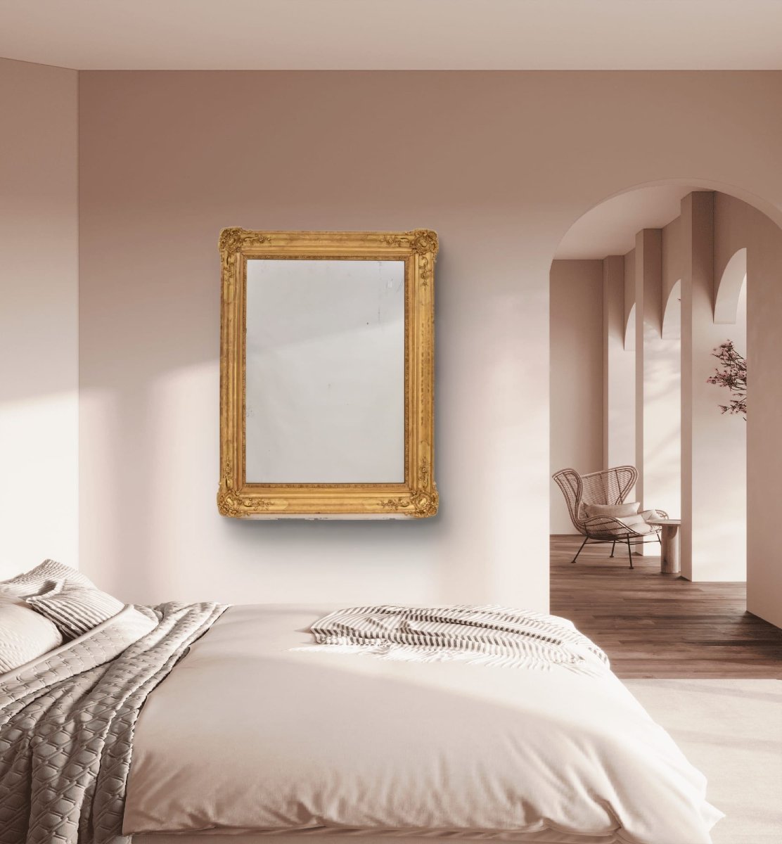 SPECCHIO ANTICO RETTANGOLARE, SPECCHIERA  ANTICA, CORNICE DORATA, XIX SECOLO. (SPR202)-photo-2