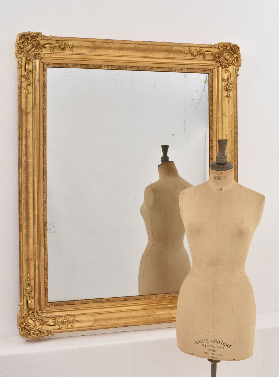 SPECCHIO ANTICO RETTANGOLARE, SPECCHIERA  ANTICA, CORNICE DORATA, XIX SECOLO. (SPR202)-photo-3