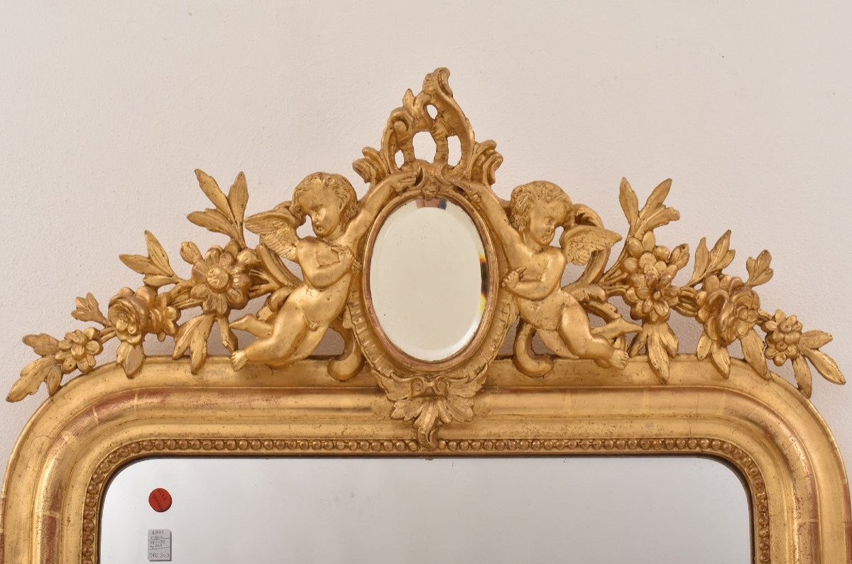 SPECCHIO ANTICO CON PUTTI E CIMASA,   LUIGI FILIPPO, CORNICE DORATA, XIX  (SPC203)-photo-1