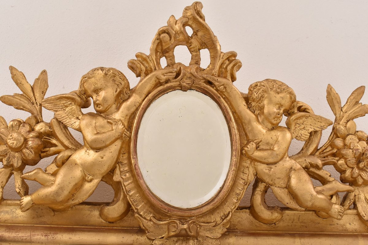SPECCHIO ANTICO CON PUTTI E CIMASA,   LUIGI FILIPPO, CORNICE DORATA, XIX  (SPC203)-photo-2