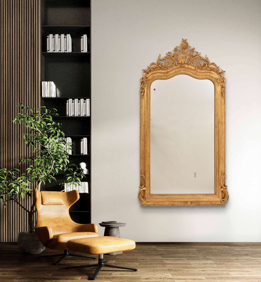 SPECCHIO ANTICO CON CIMASA FLOREALE, LUIGI FILIPPO, CORNICE DORATA, XIX SECOLO. (SPC205/2)-photo-2