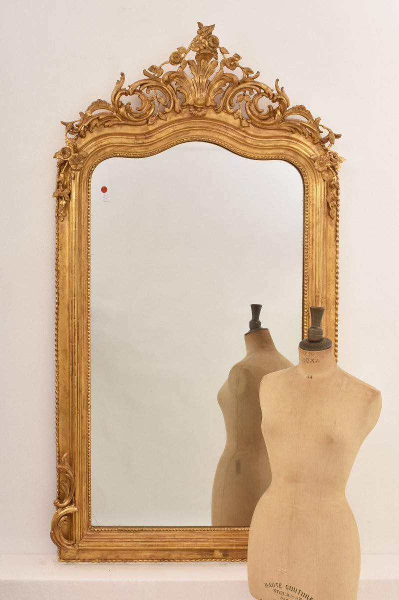 SPECCHIO ANTICO CON CIMASA FLOREALE, LUIGI FILIPPO, CORNICE DORATA, XIX SECOLO. (SPC205/2)-photo-3