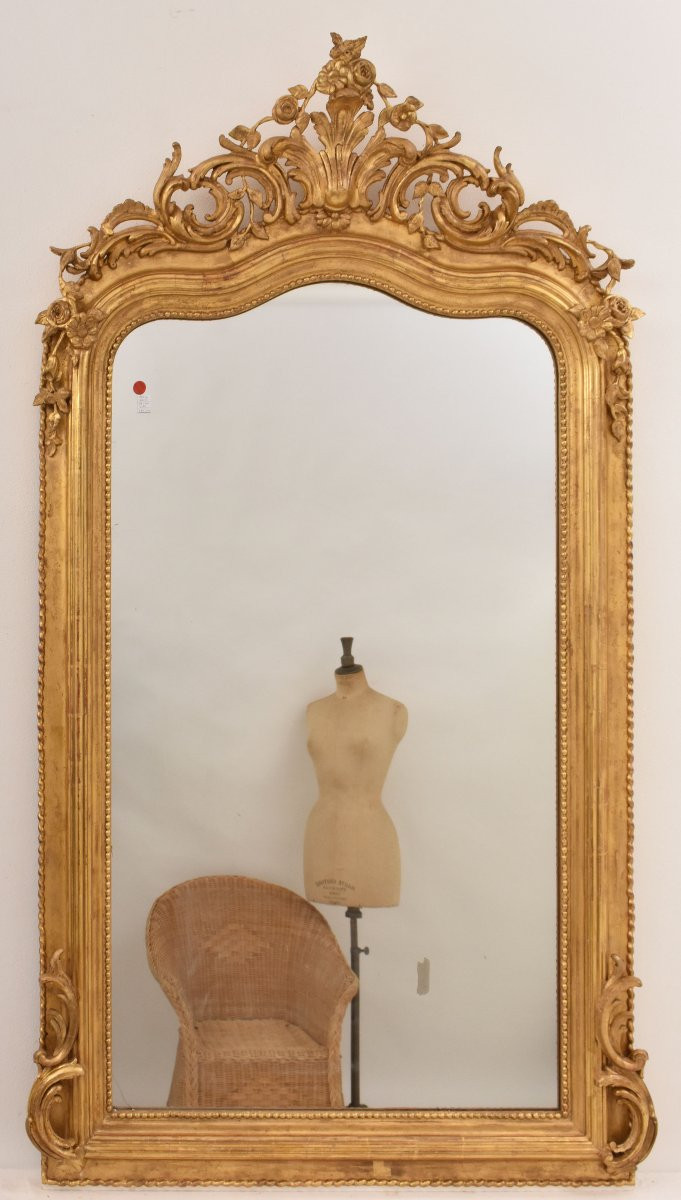 SPECCHIO ANTICO CON CIMASA FLOREALE, LUIGI FILIPPO, CORNICE DORATA, XIX SECOLO. (SPC205/2)-photo-4