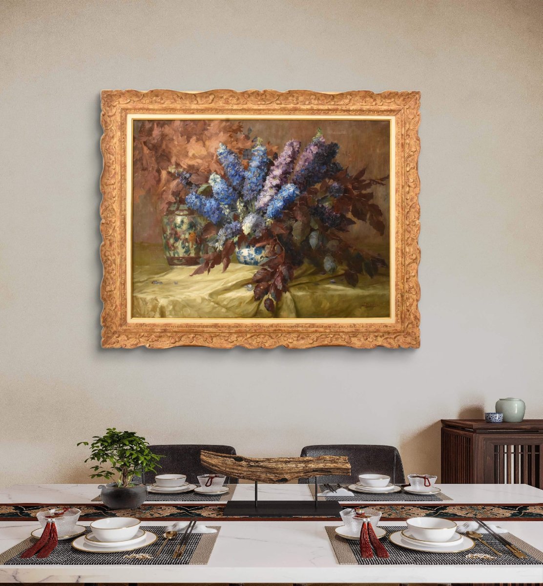 DIPINTI ANTICHI FIORI DI DELPHINIUM O SPERONELLA, ART DECO, JULIEN STAPPERS.(QF713)-photo-2