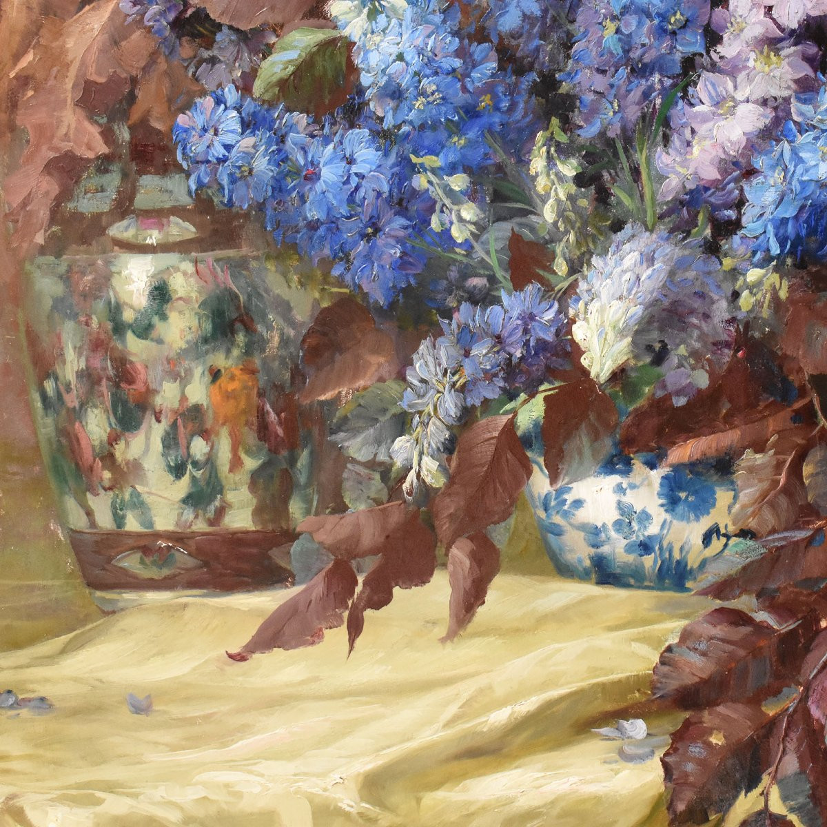 DIPINTI ANTICHI FIORI DI DELPHINIUM O SPERONELLA, ART DECO, JULIEN STAPPERS.(QF713)-photo-1