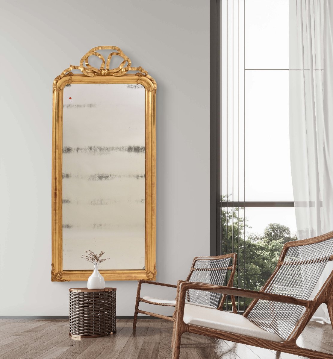 SPECCHIERE ANTICHE, SPECCHIO ANTICO CON NODO D'AMORE, CORNICE DORATA, XIX SECOLO. (SPC206)-photo-2