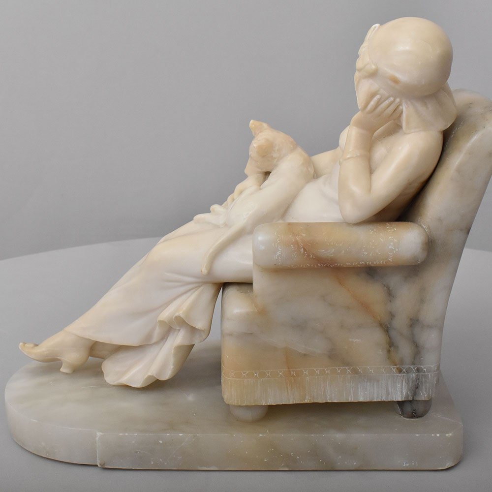 SCULTURE ANTICHE IN ALABASTRO, SCULTURA DI DONNA E CANE, GIUSEPPE GAMBOGI, XIX. (STAL105)-photo-3
