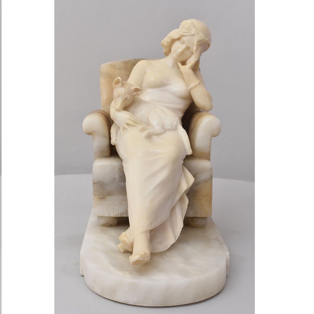 SCULTURE ANTICHE IN ALABASTRO, SCULTURA DI DONNA E CANE, GIUSEPPE GAMBOGI, XIX. (STAL105)-photo-4