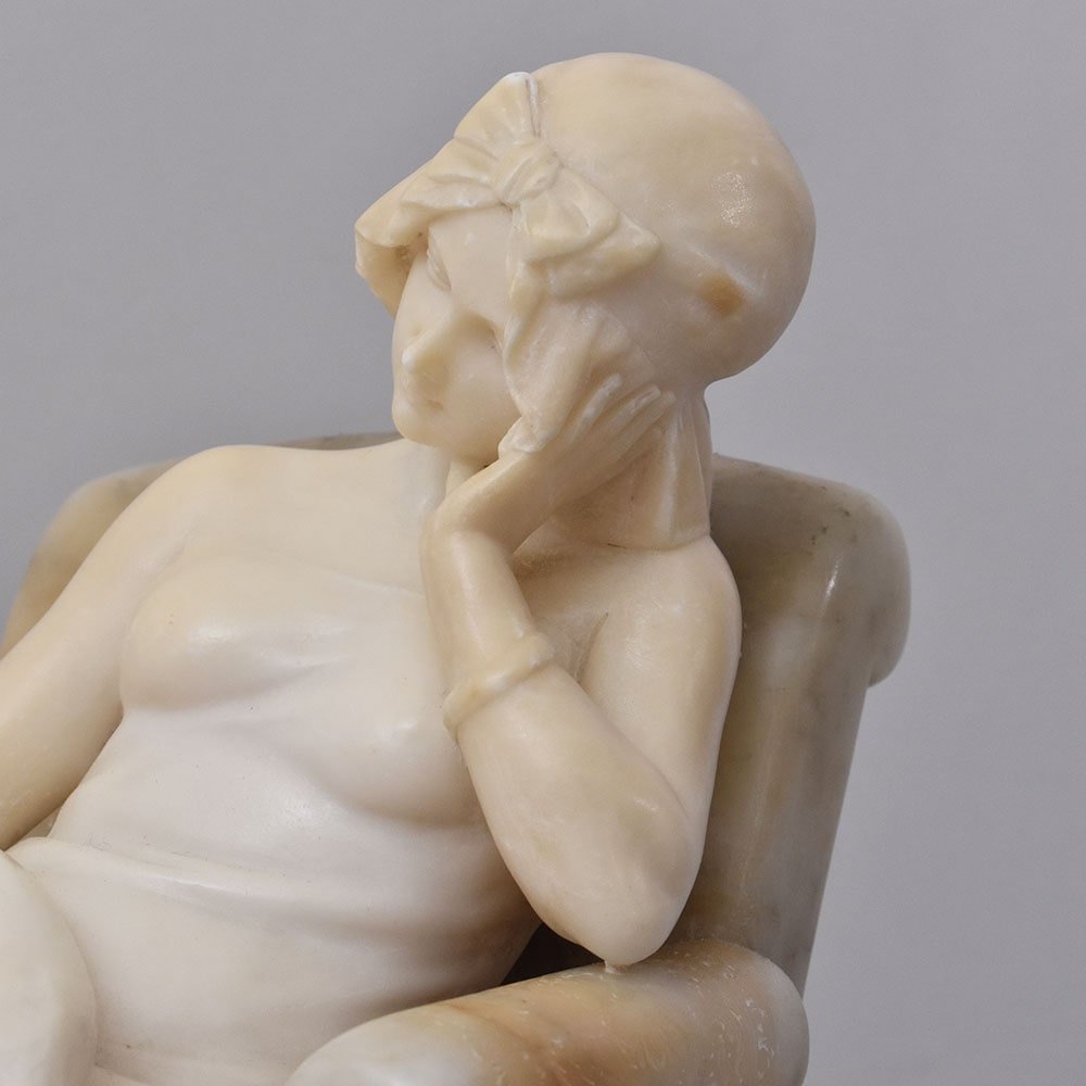 SCULTURE ANTICHE IN ALABASTRO, SCULTURA DI DONNA E CANE, GIUSEPPE GAMBOGI, XIX. (STAL105)-photo-2