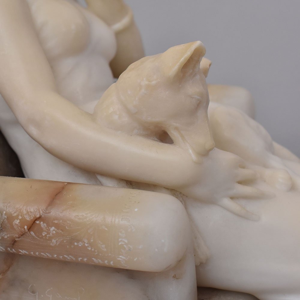 SCULTURE ANTICHE IN ALABASTRO, SCULTURA DI DONNA E CANE, GIUSEPPE GAMBOGI, XIX. (STAL105)-photo-3