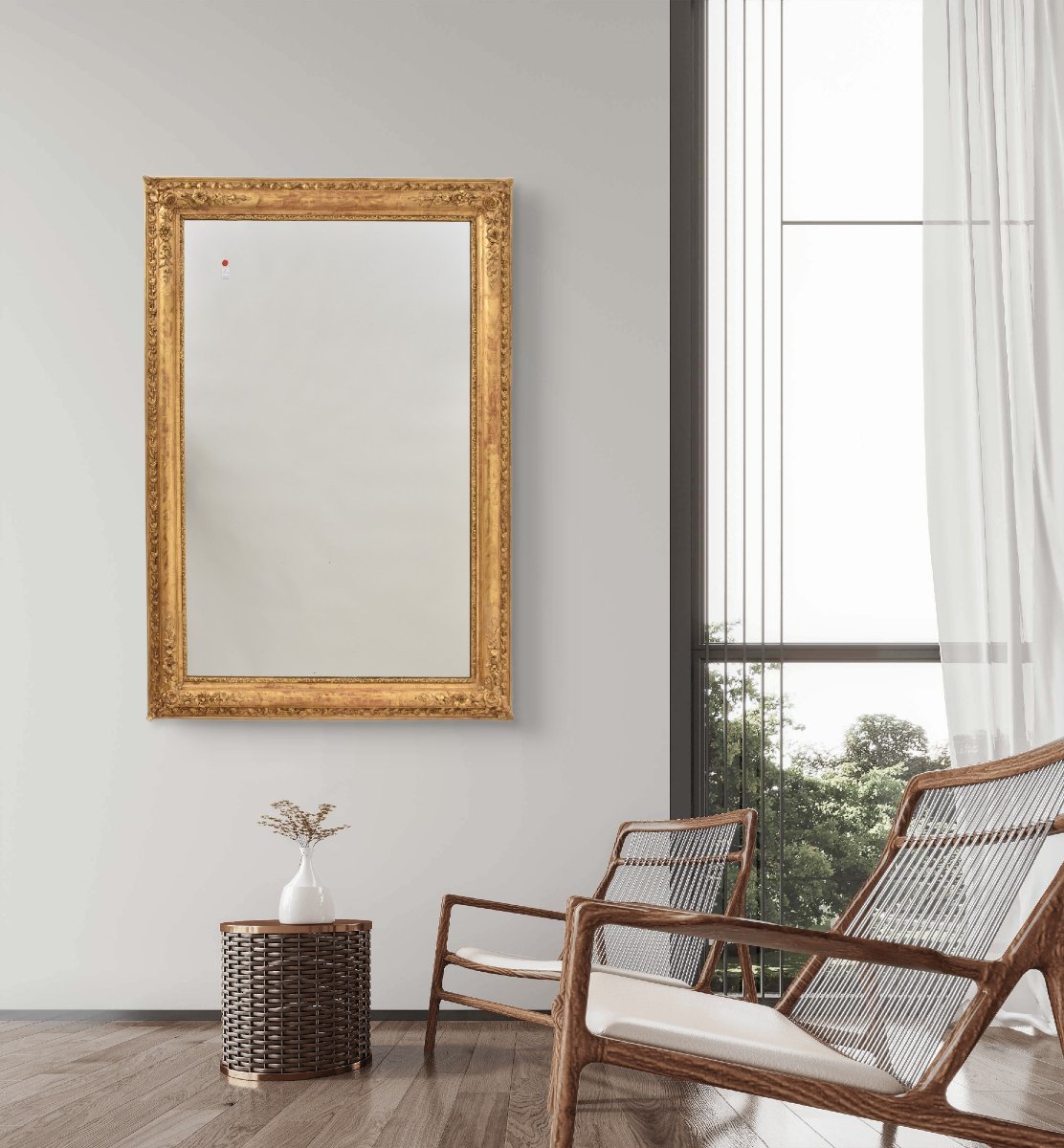 SPECCHIO ANTICO RETTANGOLARE, DECORAZIONI FLOREALI, CORNICE DORATA, XIX. (SPR207)-photo-2