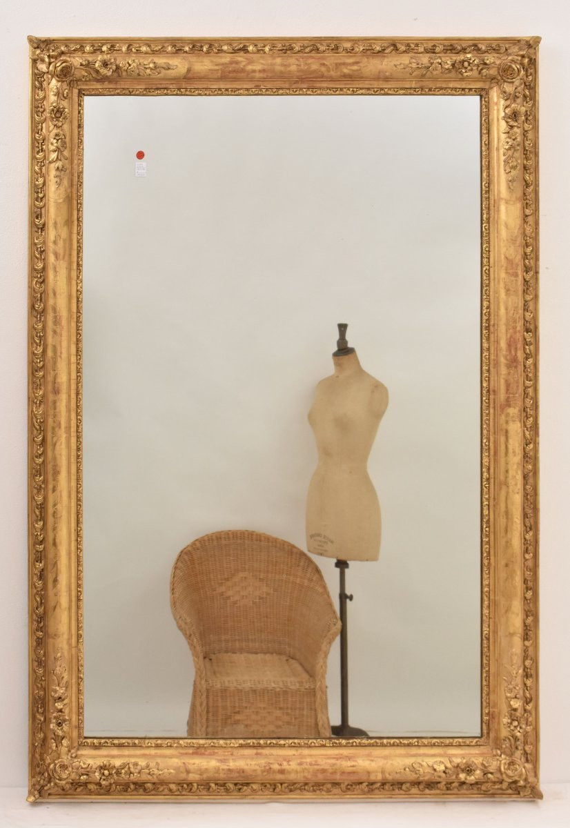 SPECCHIO ANTICO RETTANGOLARE, DECORAZIONI FLOREALI, CORNICE DORATA, XIX. (SPR207)-photo-4
