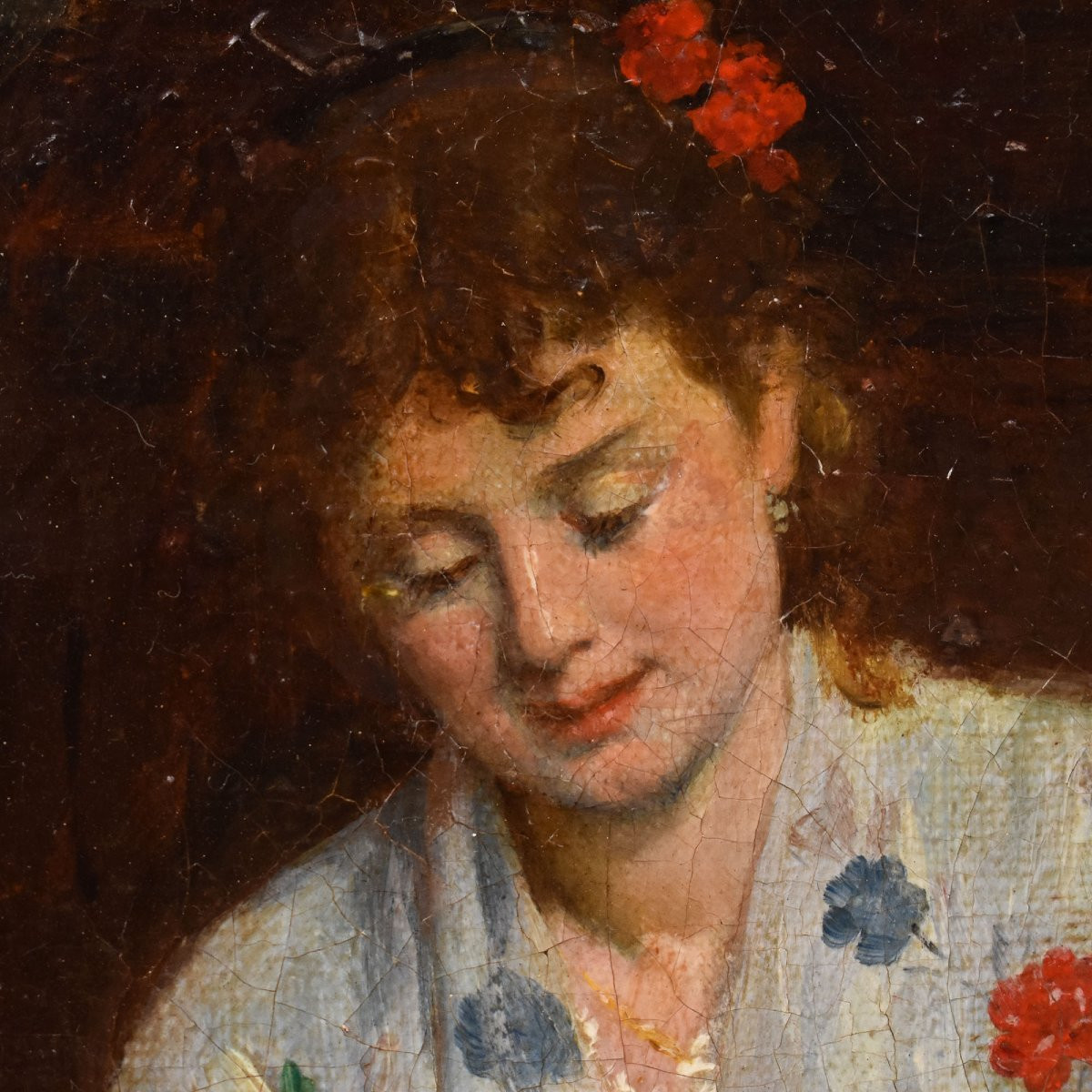 QUADRI ANTICHI, RITRATTI DI DONNA CON GATTO, OLIO SU TELA, SCENA D'INTERNO, XIX. (QR715)-photo-2