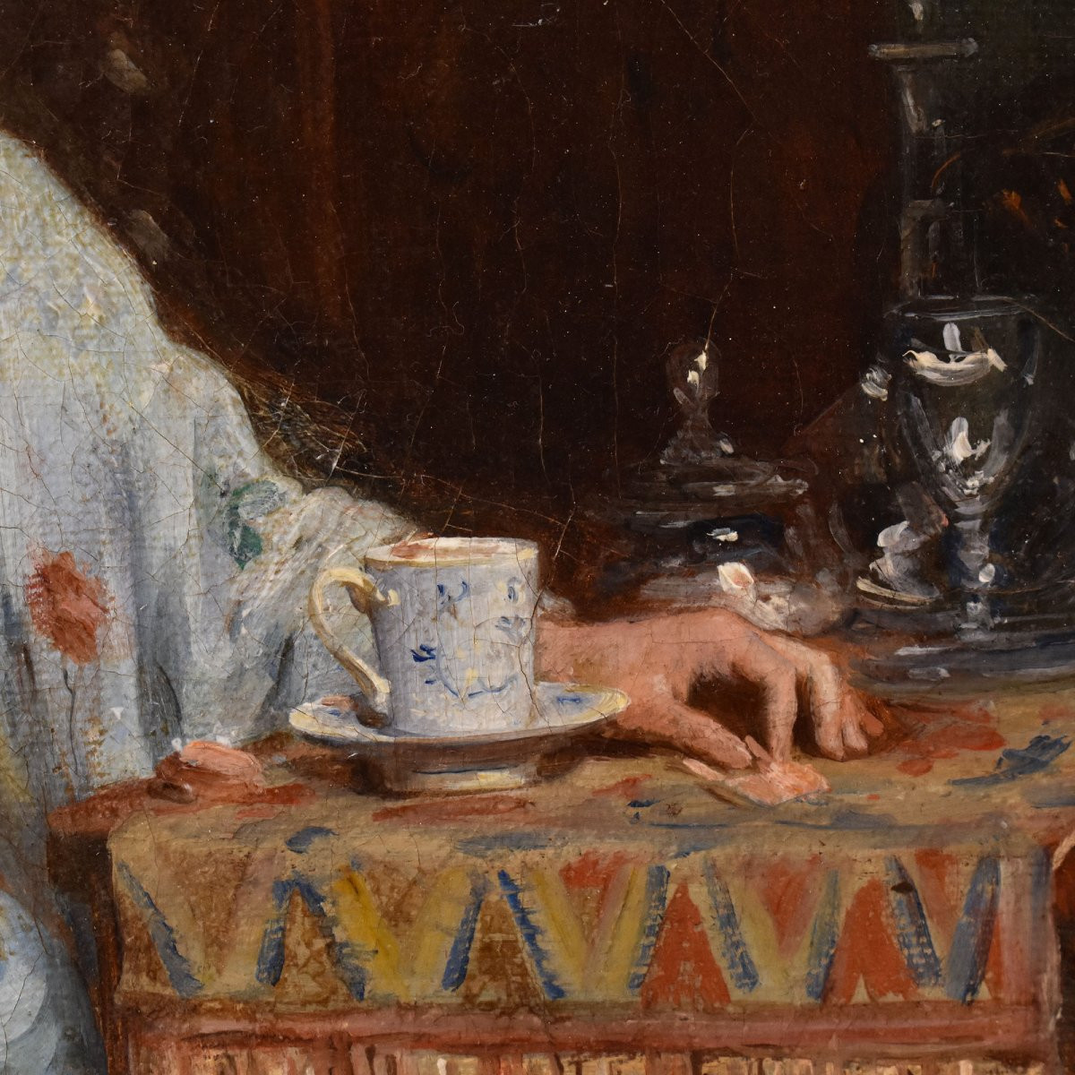 QUADRI ANTICHI, RITRATTI DI DONNA CON GATTO, OLIO SU TELA, SCENA D'INTERNO, XIX. (QR715)-photo-3