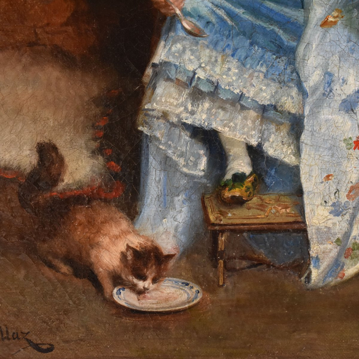 QUADRI ANTICHI, RITRATTI DI DONNA CON GATTO, OLIO SU TELA, SCENA D'INTERNO, XIX. (QR715)-photo-5
