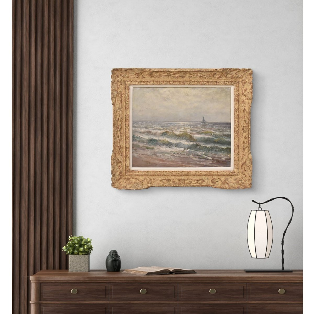 QUADRI MARINE, MARINA CON ONDE, PITTURA AD OLIO SU TELA, PRIMI DEL XX SECOLO. (QM717)-photo-2