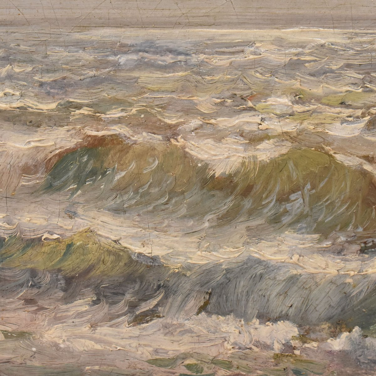 QUADRI MARINE, MARINA CON ONDE, PITTURA AD OLIO SU TELA, PRIMI DEL XX SECOLO. (QM717)-photo-1