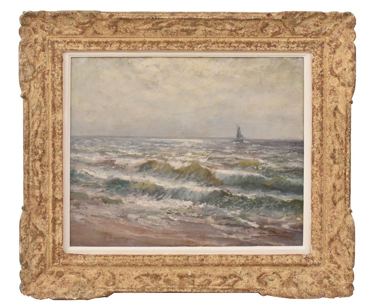 QUADRI MARINE, MARINA CON ONDE, PITTURA AD OLIO SU TELA, PRIMI DEL XX SECOLO. (QM717)