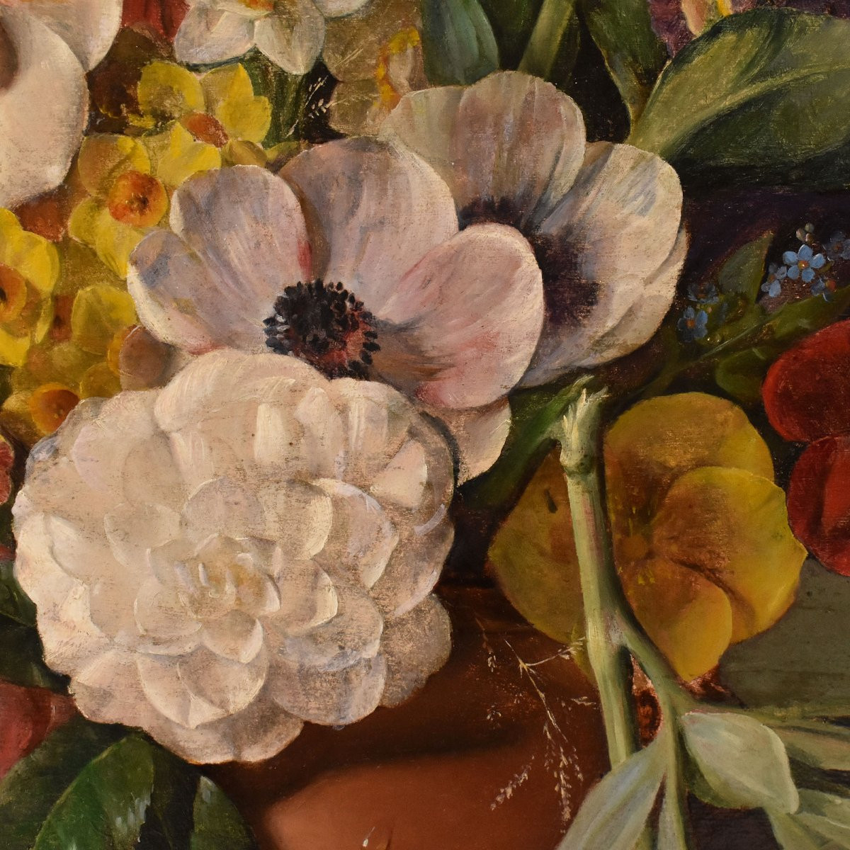 DIPINTI ANTICHI DI FIORI, NATURE MORTE CON PEONIE E ROSE, OLIO SU CARTA, XIX SECOLO. (QF720)-photo-4