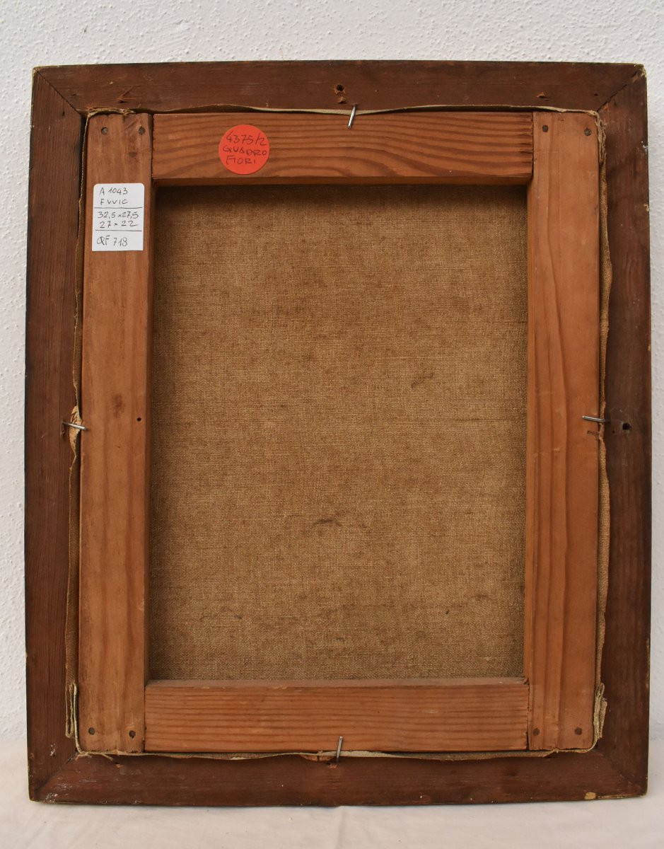 QUADRI ANTICHI, PICCOLA NATURA MORTA CON FIORI DI DALIE, OLIO SU TELA, XX SECOLO. (QF718)   -photo-6