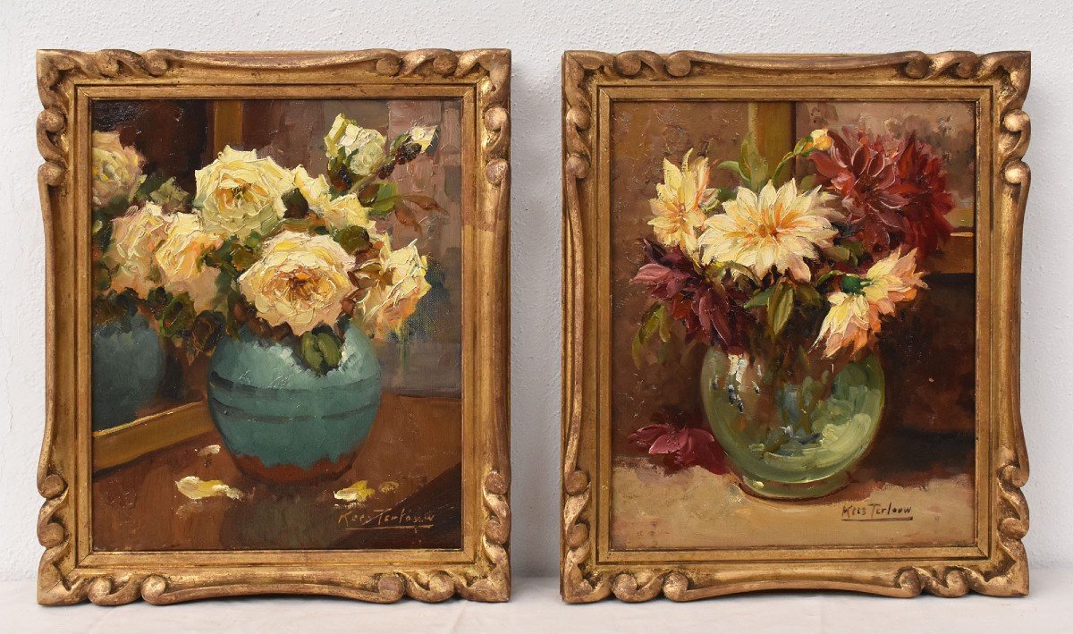 QUADRI ANTICHI, PICCOLA NATURA MORTA CON FIORI DI ROSE GIALLE, OLIO SU TELA, XX SECOLO. (QF719)-photo-6