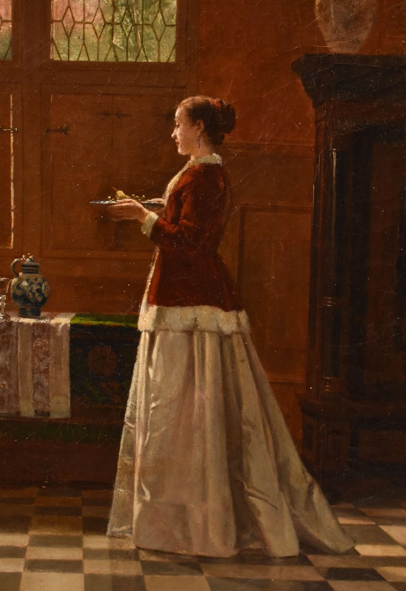 QUADRI ANTICHI, RITRATTI FIAMMINGHI, SCENE D'INTERNI, OLIO SU TELA, EPOCA OTTOCENTO. (QR721)-photo-1