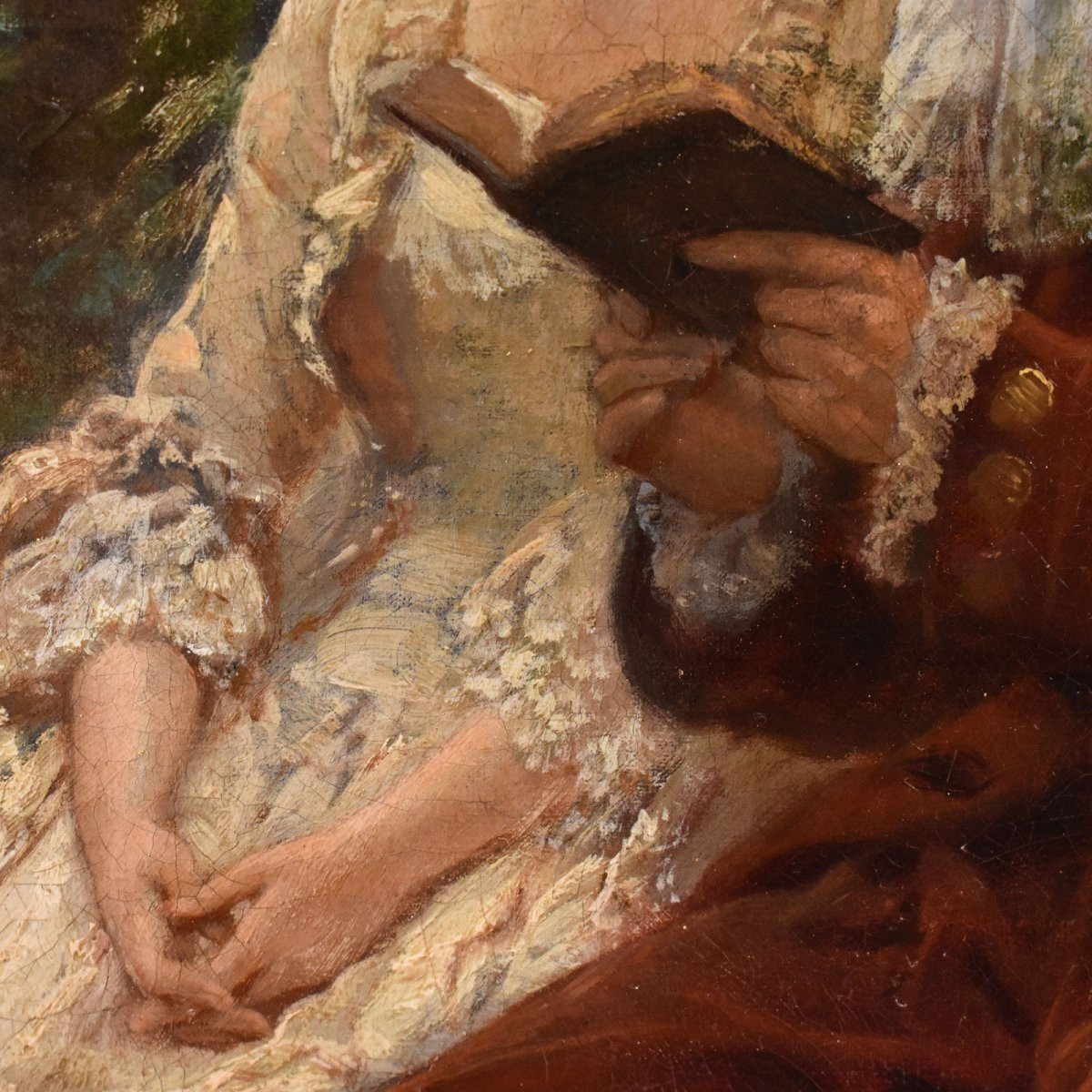 QUADRI ANTICHI RITRATTI, SCENA GALANTE CON DUE GIOVANI, OLIO SU TELA, EPOCA OTTOCENTO. (QR723)-photo-3