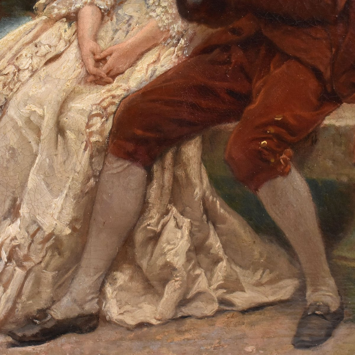 QUADRI ANTICHI RITRATTI, SCENA GALANTE CON DUE GIOVANI, OLIO SU TELA, EPOCA OTTOCENTO. (QR723)-photo-4