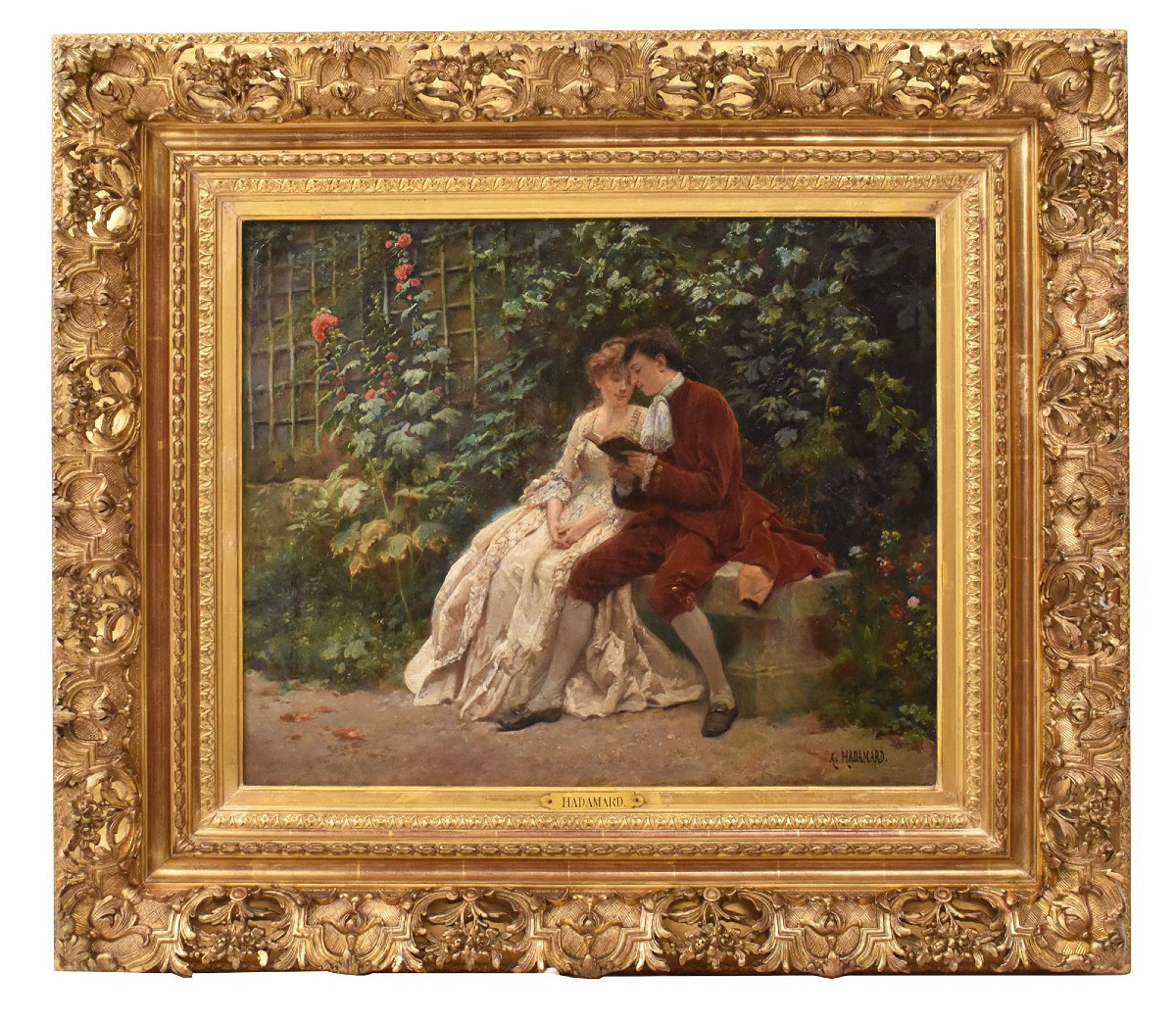 QUADRI ANTICHI RITRATTI, SCENA GALANTE CON DUE GIOVANI, OLIO SU TELA, EPOCA OTTOCENTO. (QR723)